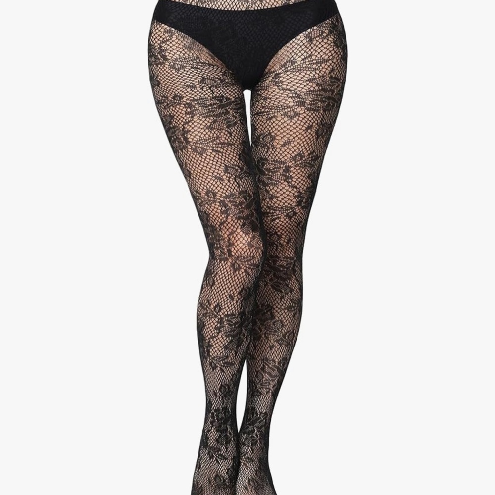 #1531+ Black Floral Tight Mesh Fishnet - Picture 2 of 8